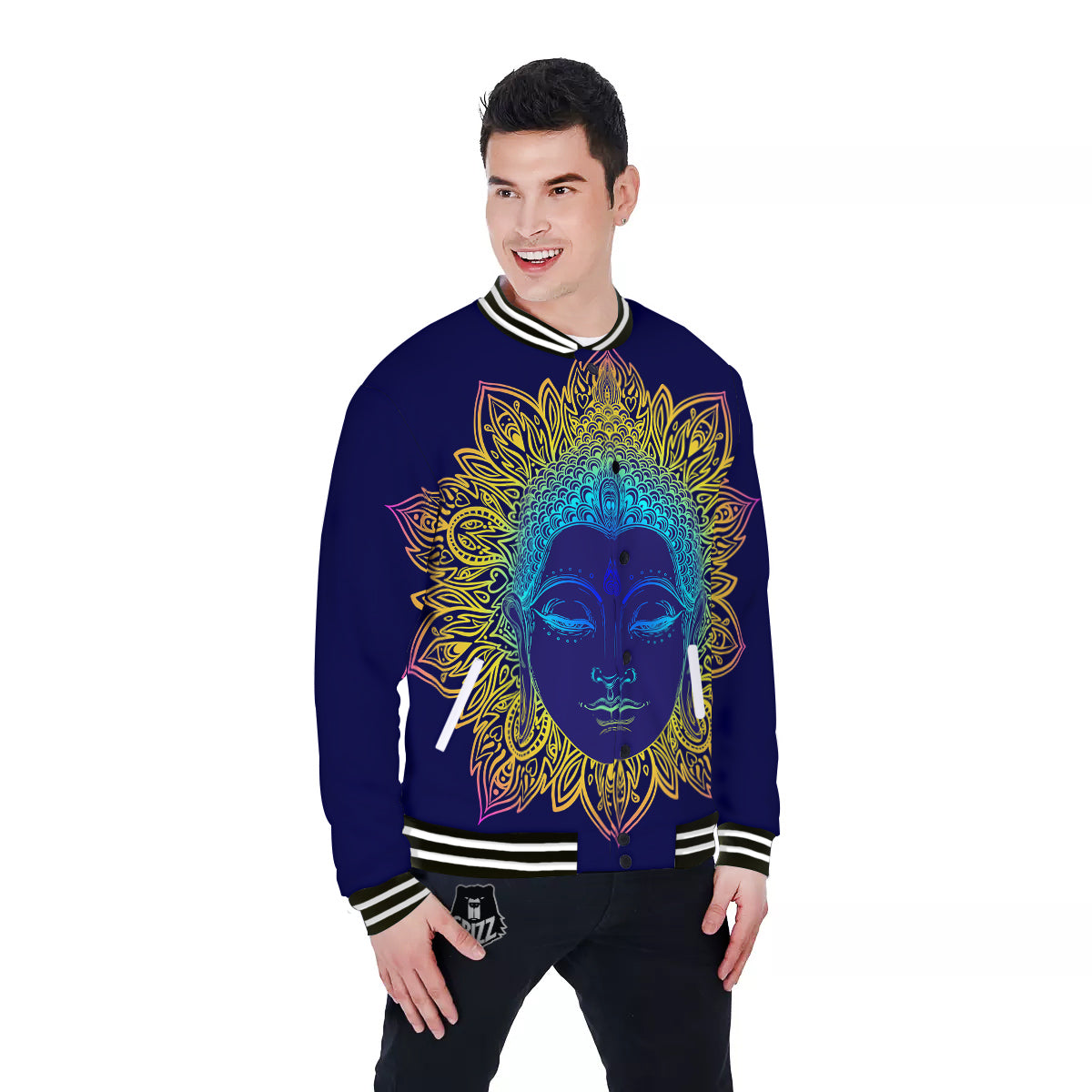 Mandala Buddha Colorful Print Baseball Jacket-grizzshop