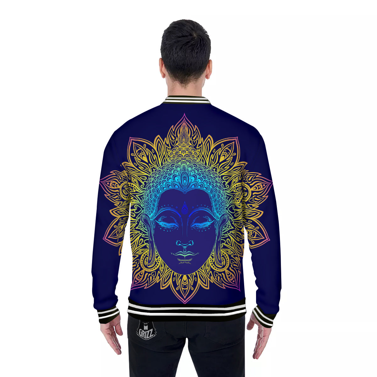 Mandala Buddha Colorful Print Baseball Jacket-grizzshop