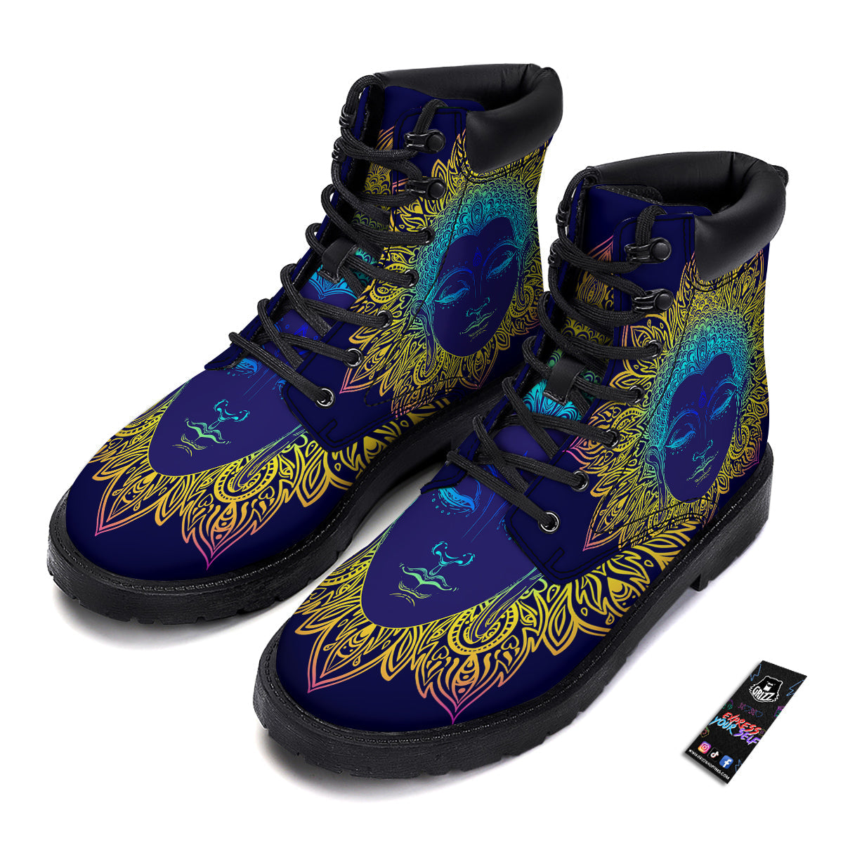Mandala Buddha Colorful Print Boots-grizzshop