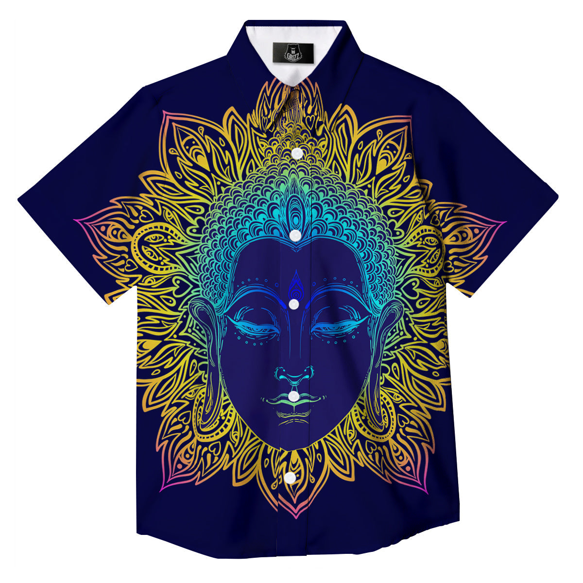 Mandala Buddha Colorful Print Button Up Shirt-grizzshop