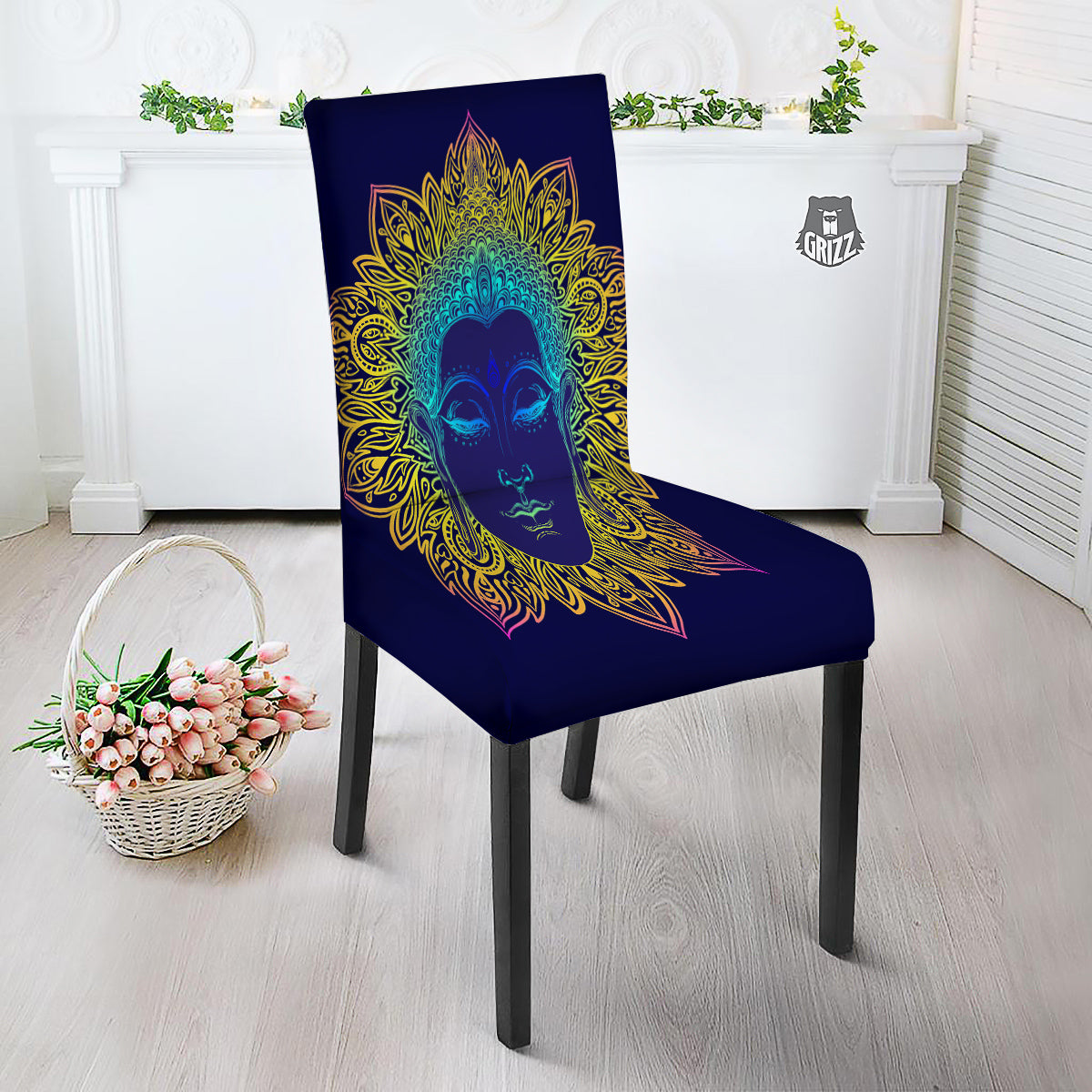 Mandala Buddha Colorful Print Dining Chair Slipcover-grizzshop