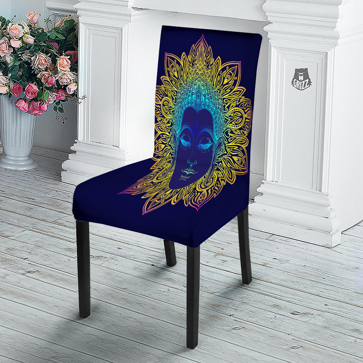 Mandala Buddha Colorful Print Dining Chair Slipcover-grizzshop