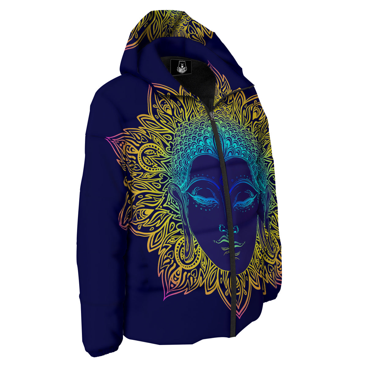 Mandala Buddha Colorful Print Down Jacket-grizzshop
