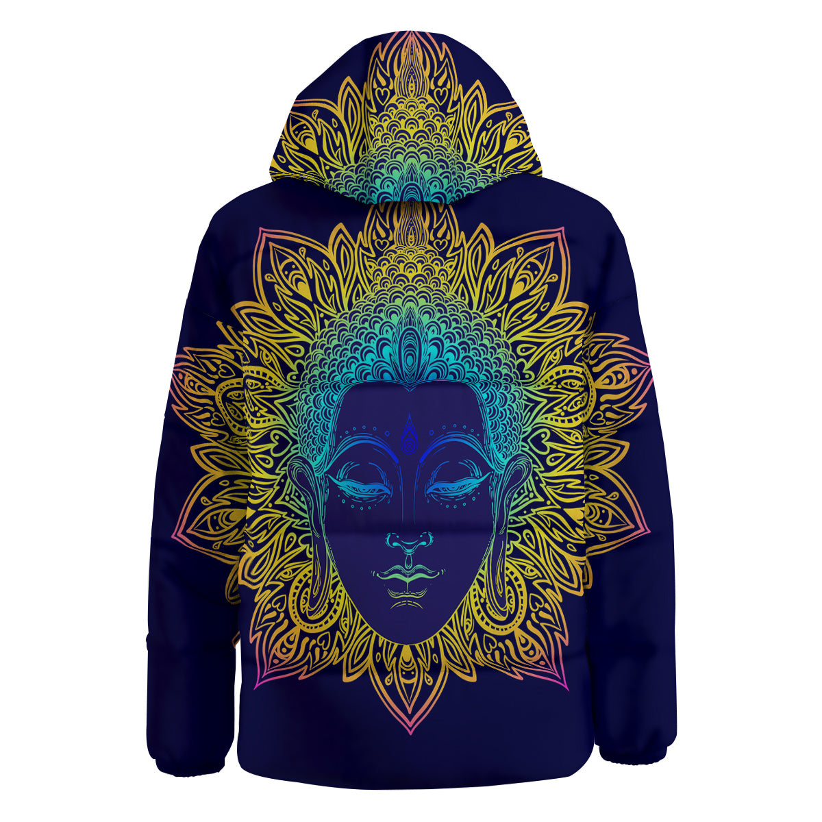 Mandala Buddha Colorful Print Down Jacket-grizzshop