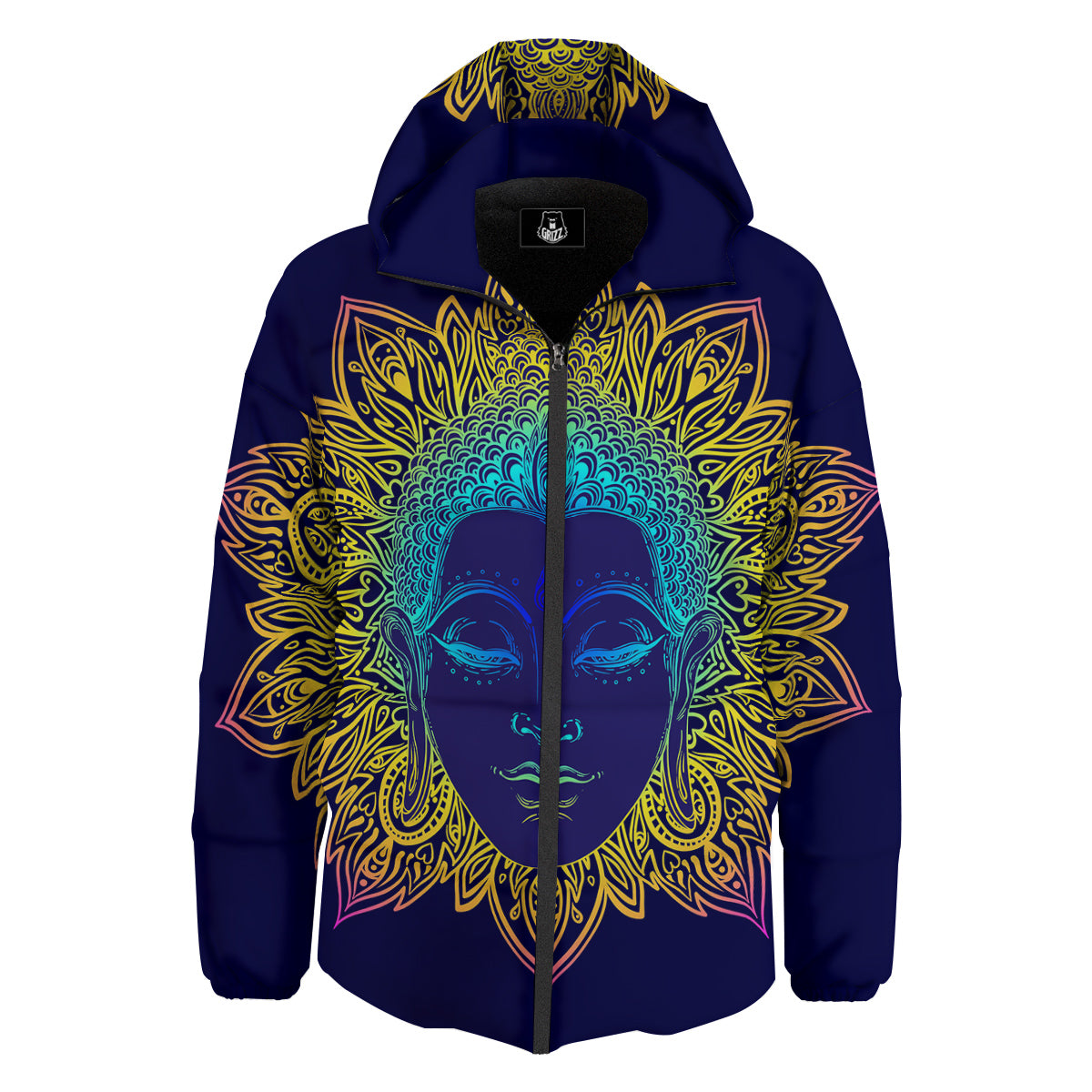 Mandala Buddha Colorful Print Down Jacket-grizzshop