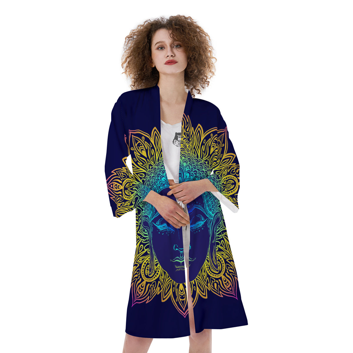 Mandala Buddha Colorful Print Kimono-grizzshop