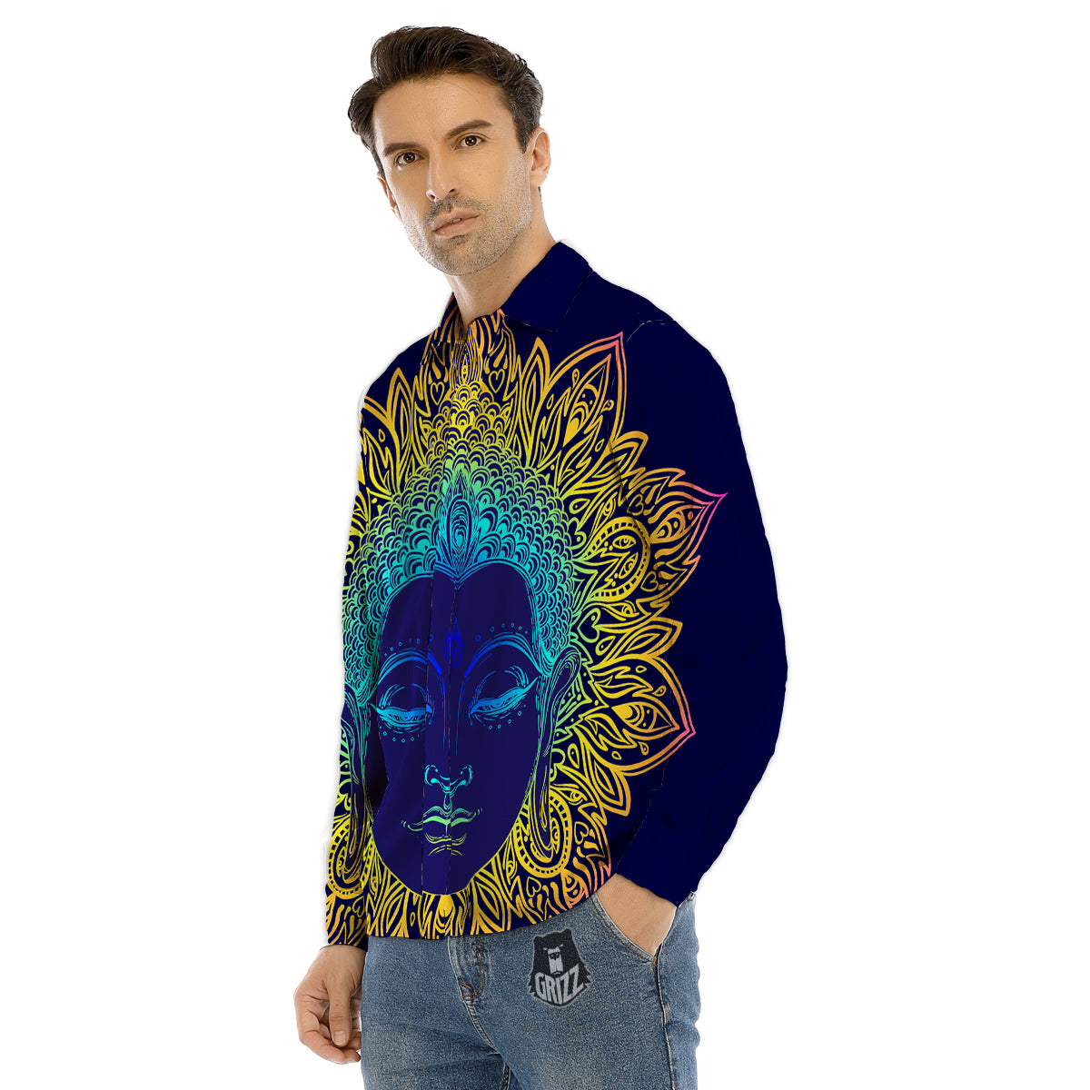Mandala Buddha Colorful Print Men's Dress Shirts-grizzshop