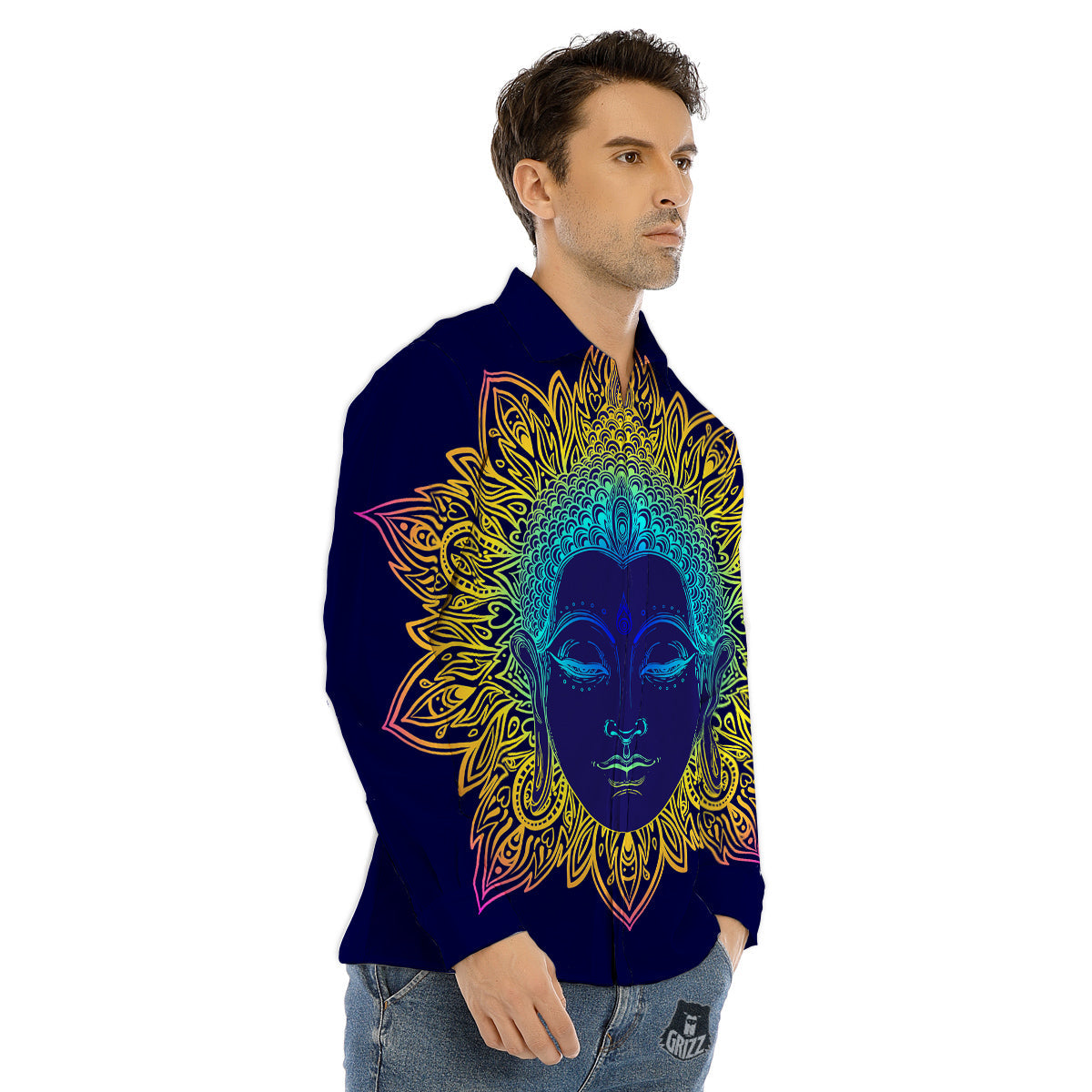 Mandala Buddha Colorful Print Men's Dress Shirts-grizzshop