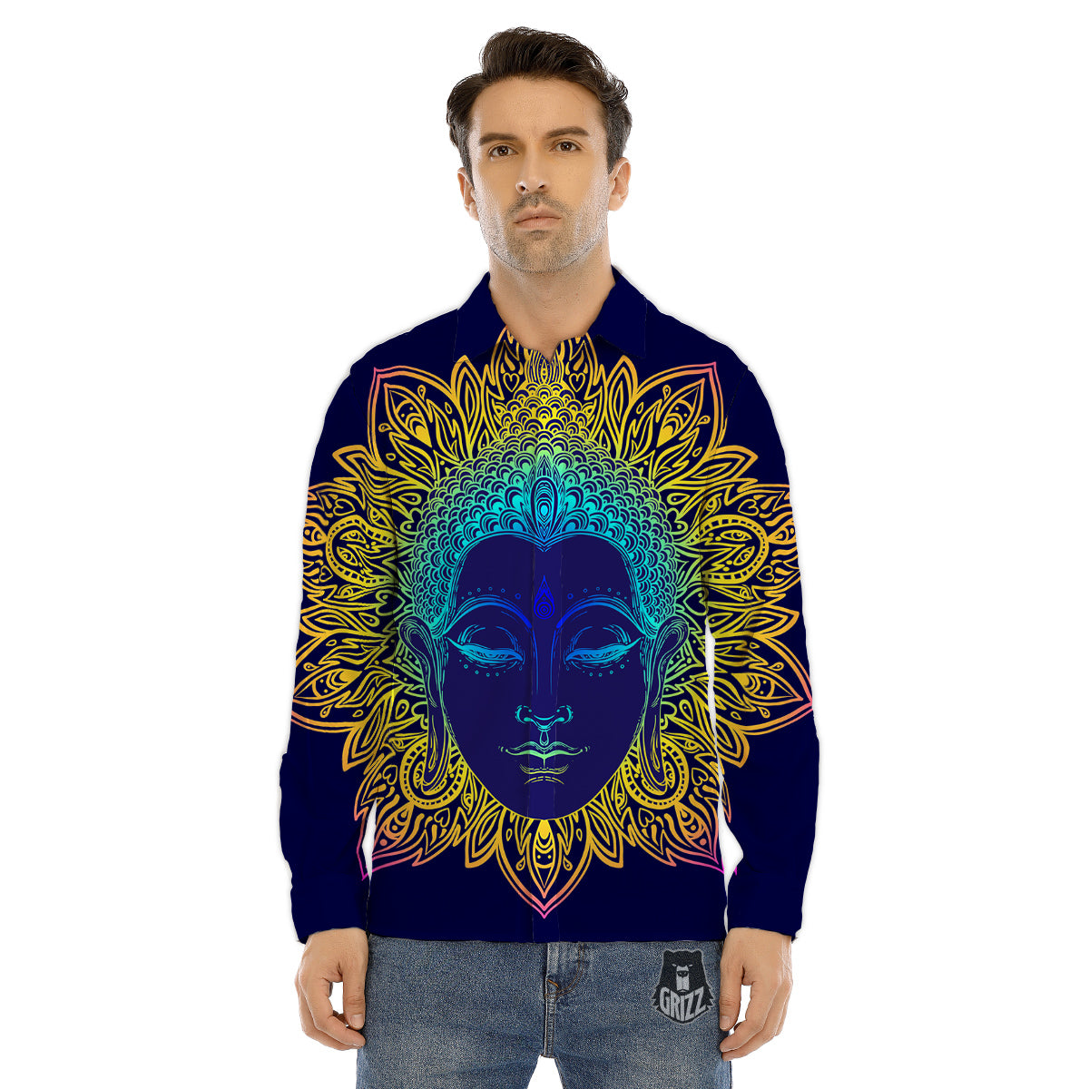 Mandala Buddha Colorful Print Men's Dress Shirts-grizzshop