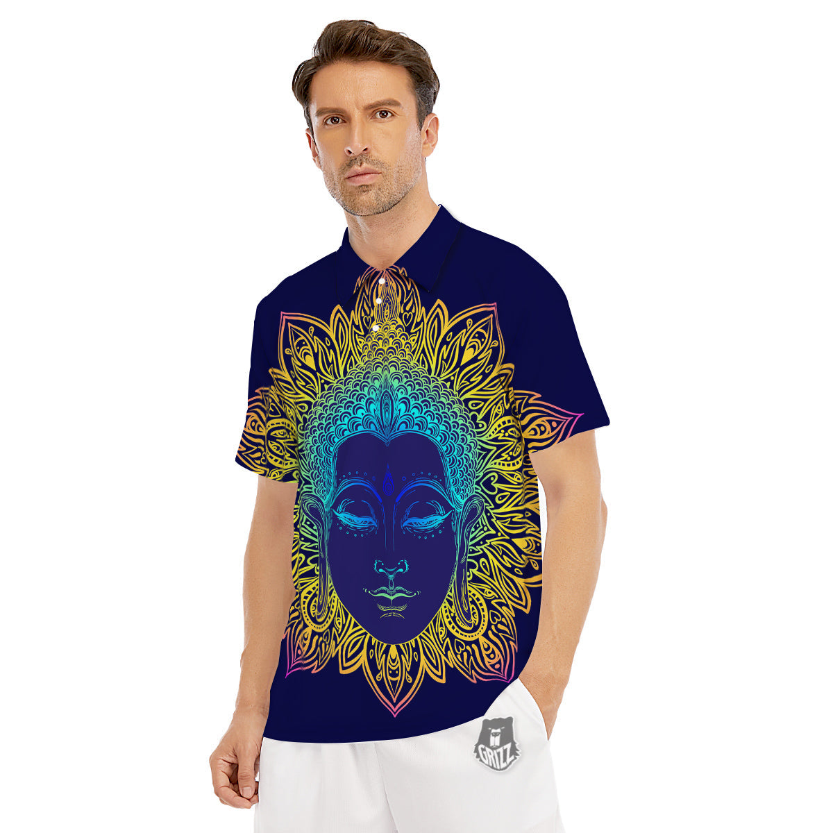Mandala Buddha Colorful Print Men's Golf Shirts-grizzshop
