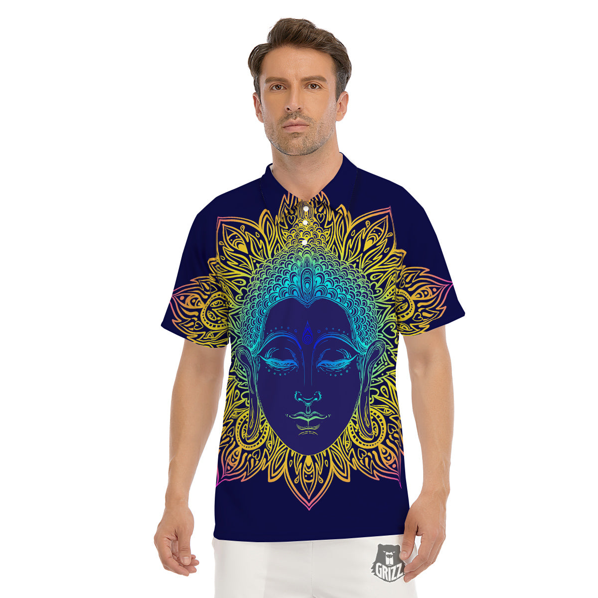 Mandala Buddha Colorful Print Men's Golf Shirts-grizzshop
