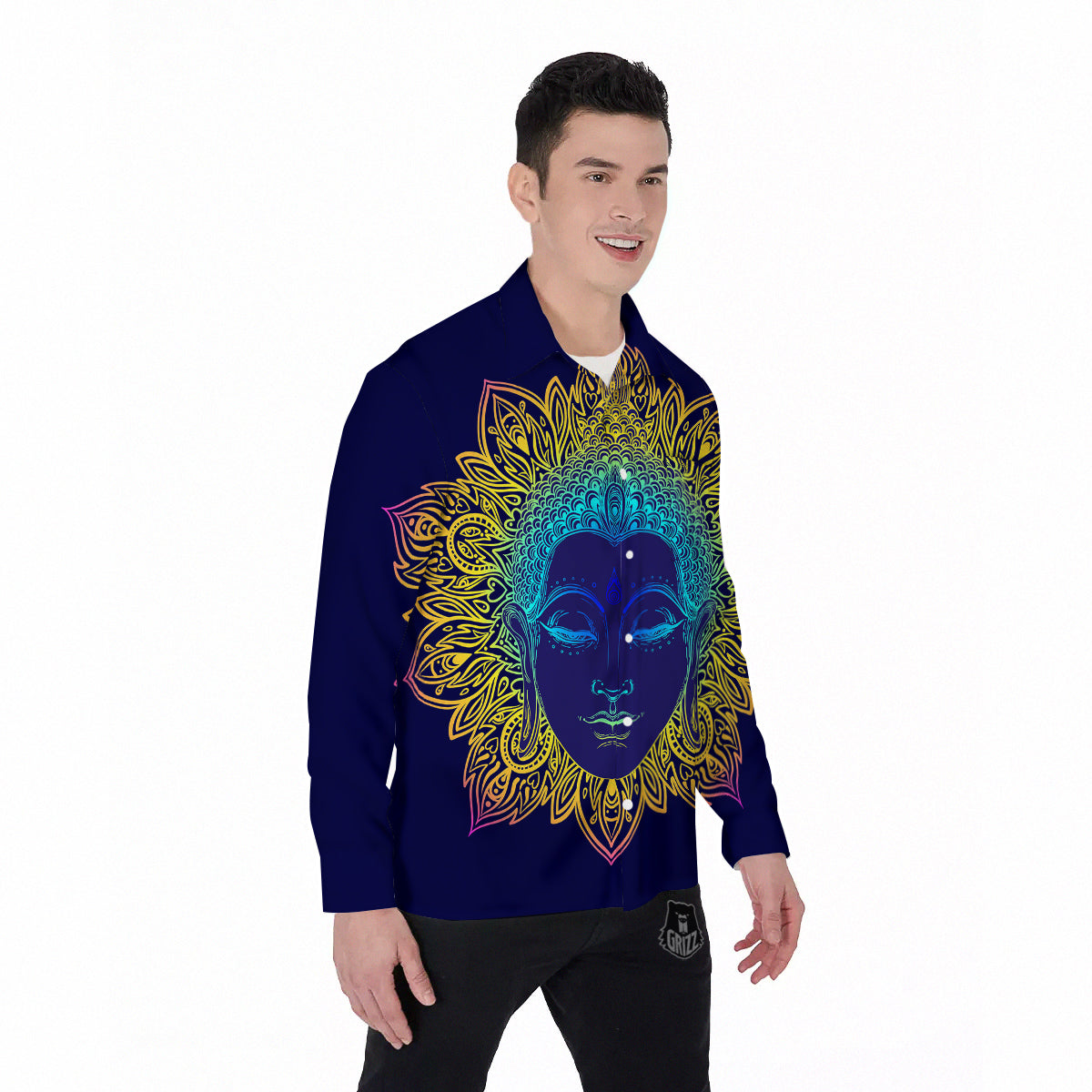 Mandala Buddha Colorful Print Men's Long Sleeve Shirts-grizzshop