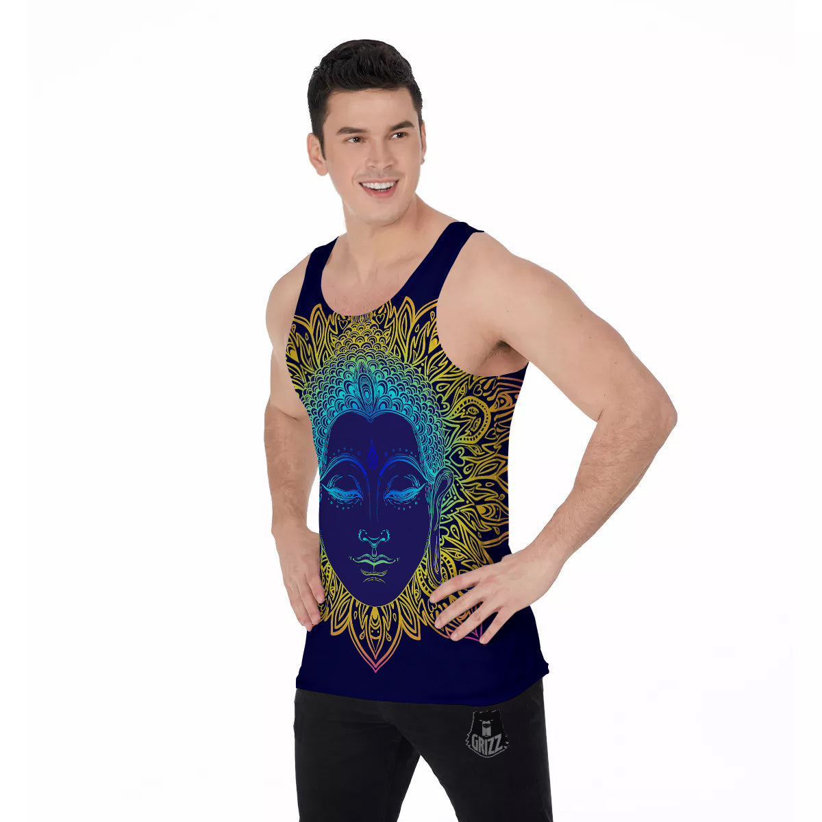 Mandala Buddha Colorful Print Men's Tank Top-grizzshop