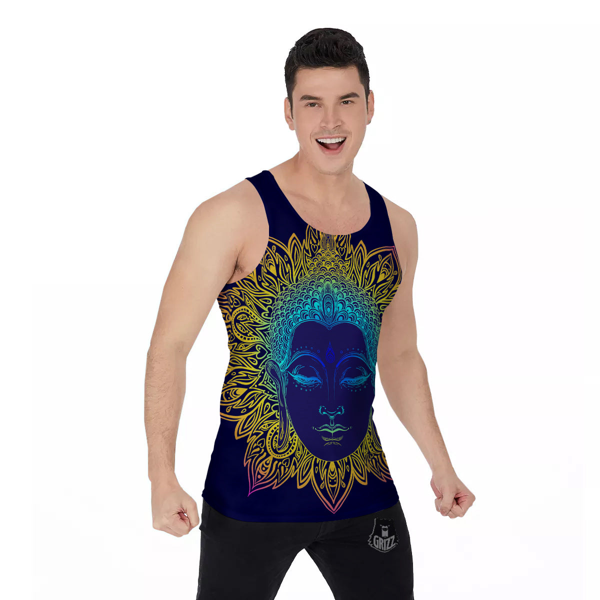 Mandala Buddha Colorful Print Men's Tank Top-grizzshop