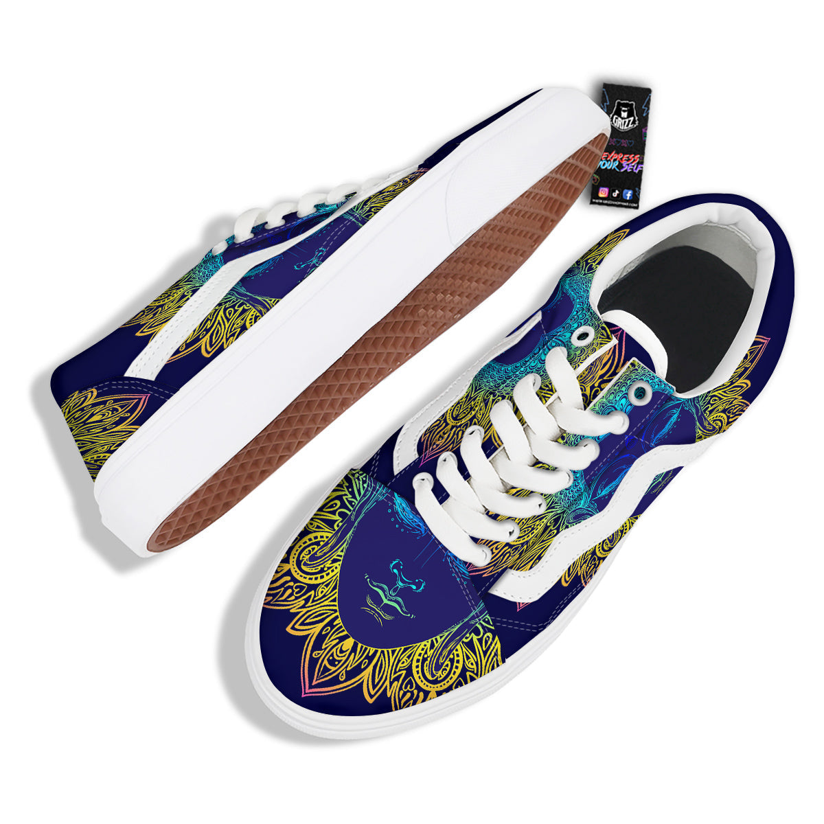 Mandala Buddha Colorful Print Skate Shoes-grizzshop
