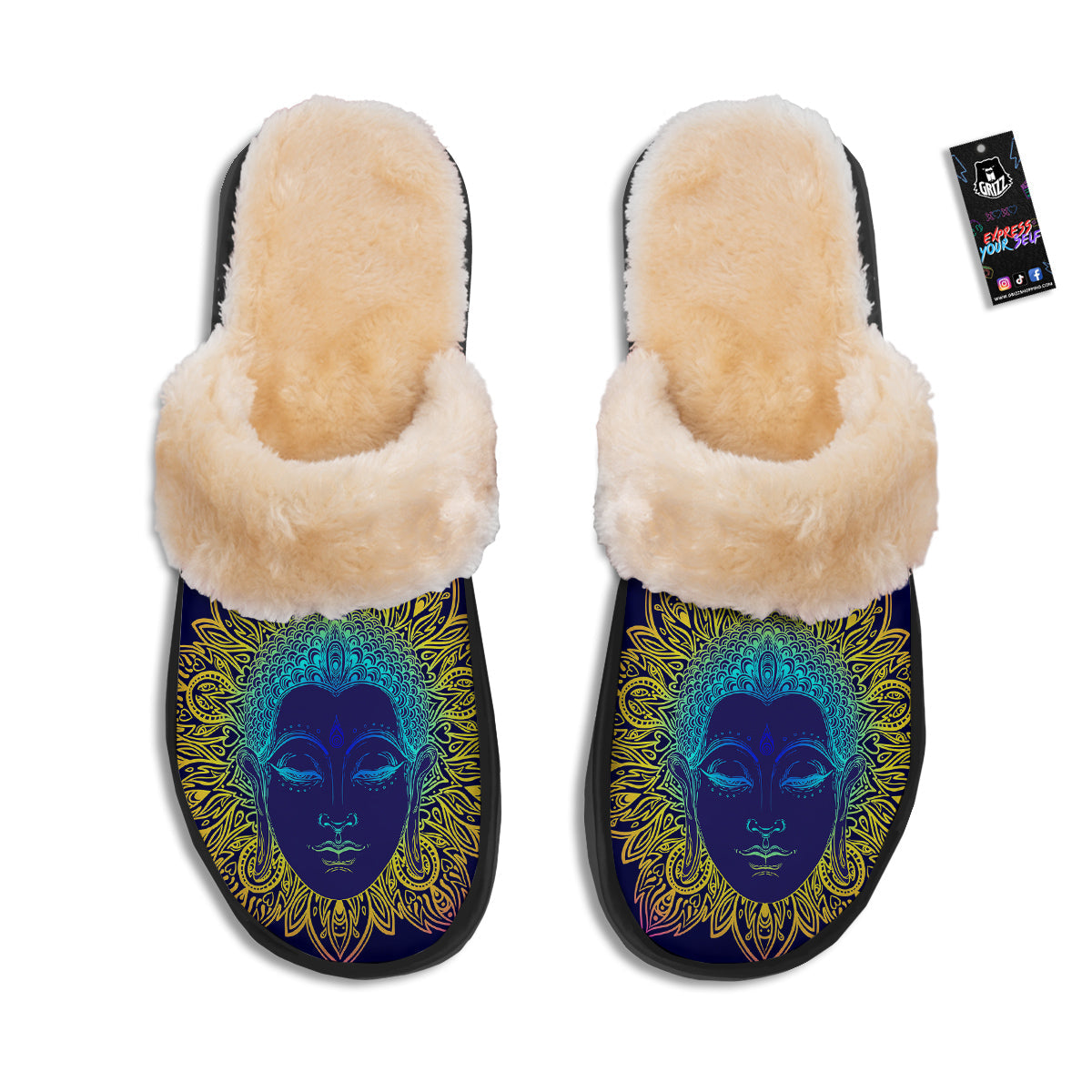 Mandala Buddha Colorful Print Slippers-grizzshop