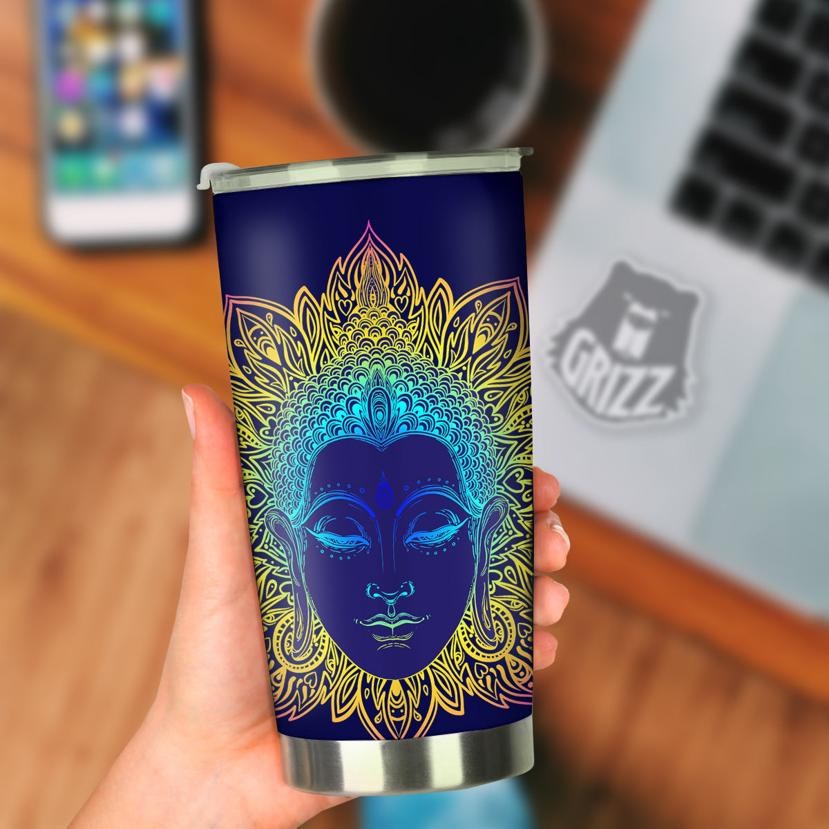 Mandala Buddha Colorful Print Tumbler-grizzshop