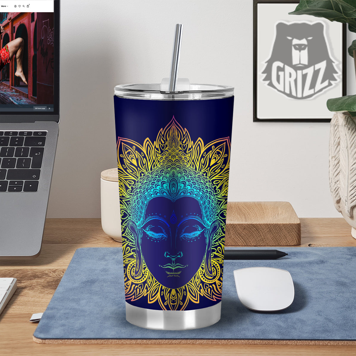 Mandala Buddha Colorful Print Tumbler-grizzshop