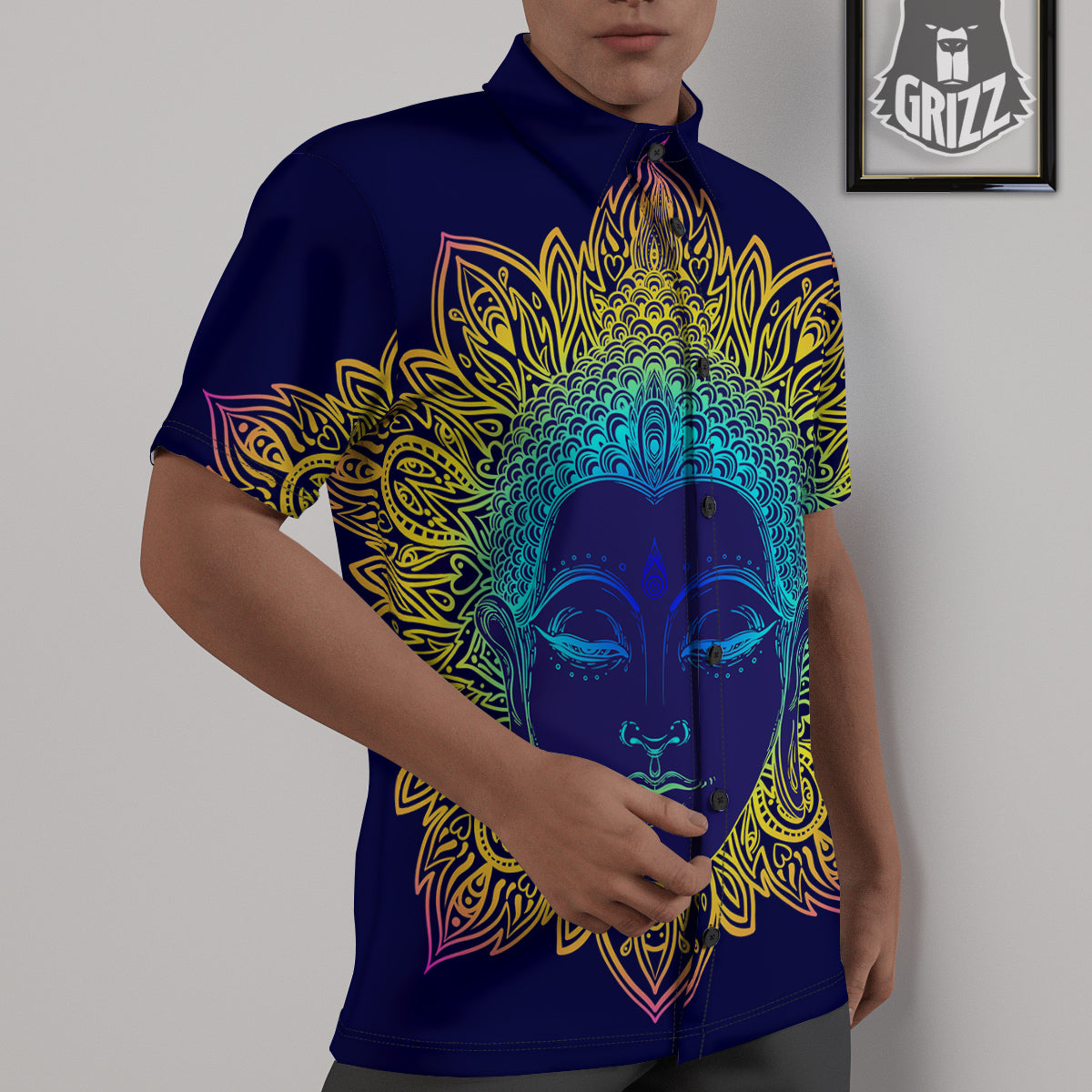 Mandala Buddha Colorful Print Untucked Shirts-grizzshop