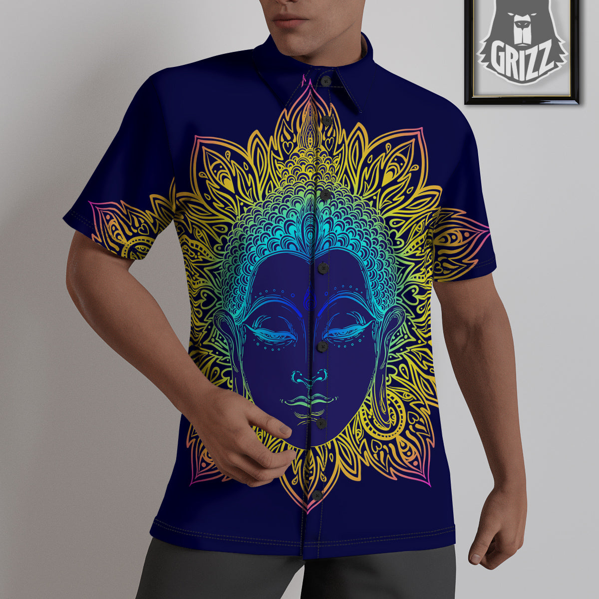 Mandala Buddha Colorful Print Untucked Shirts-grizzshop