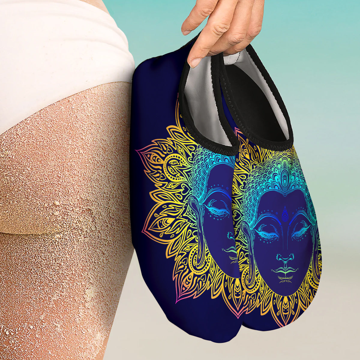 Mandala Buddha Colorful Print Water Shoes-grizzshop