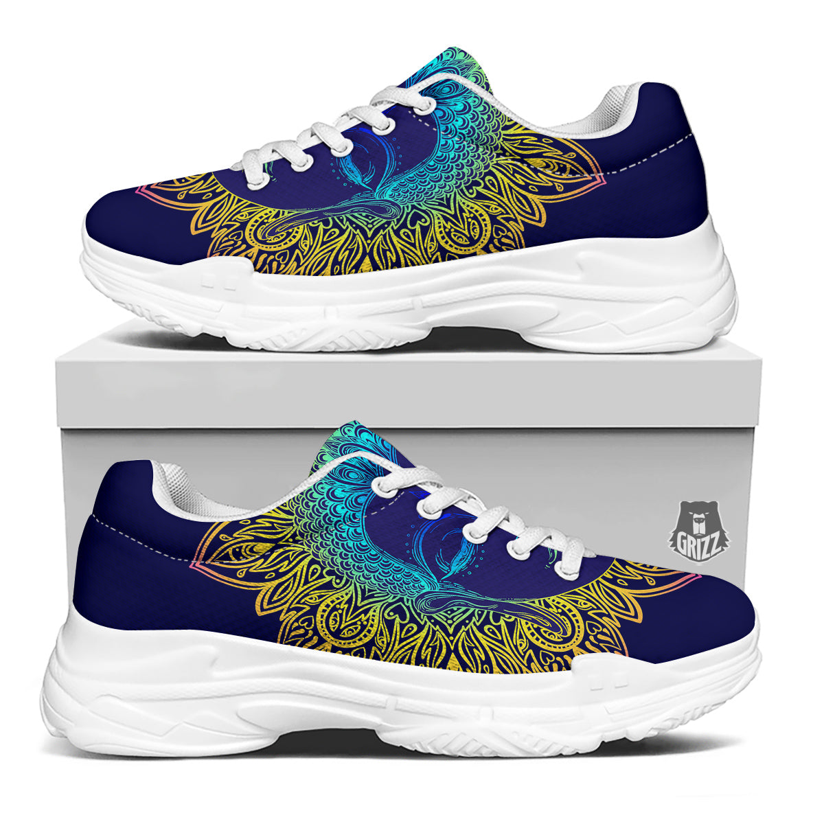 Mandala Buddha Colorful Print White Chunky Shoes-grizzshop
