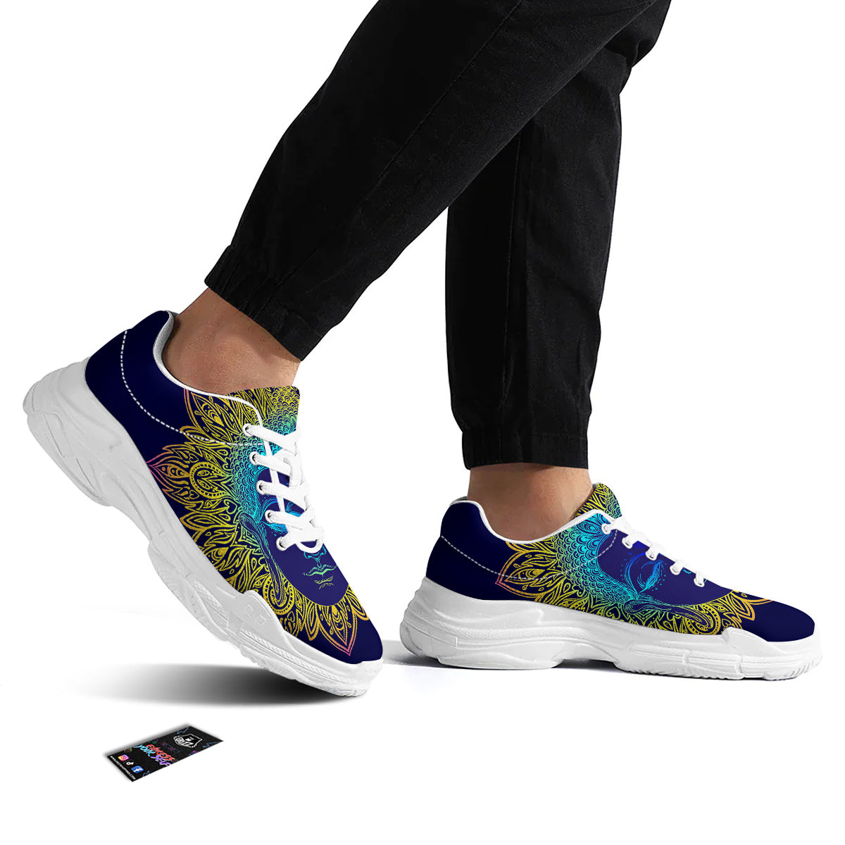 Mandala Buddha Colorful Print White Chunky Shoes-grizzshop