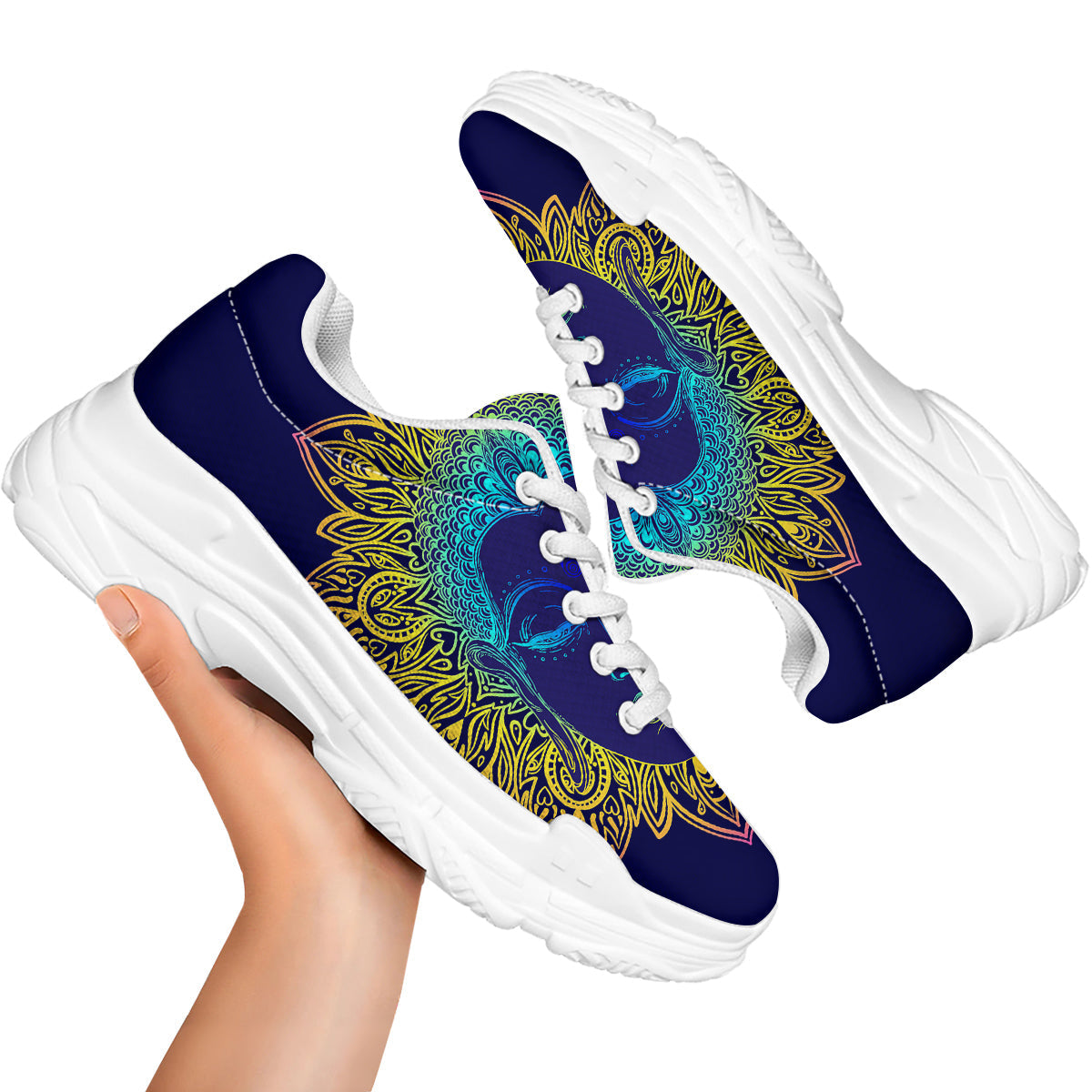 Mandala Buddha Colorful Print White Chunky Shoes-grizzshop