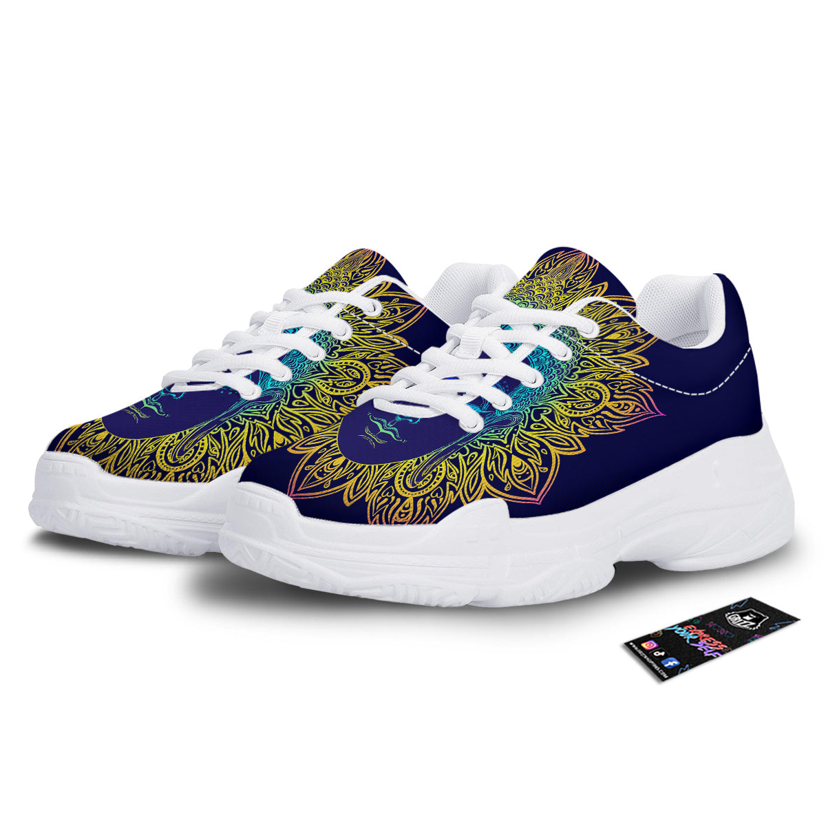 Mandala Buddha Colorful Print White Chunky Shoes-grizzshop