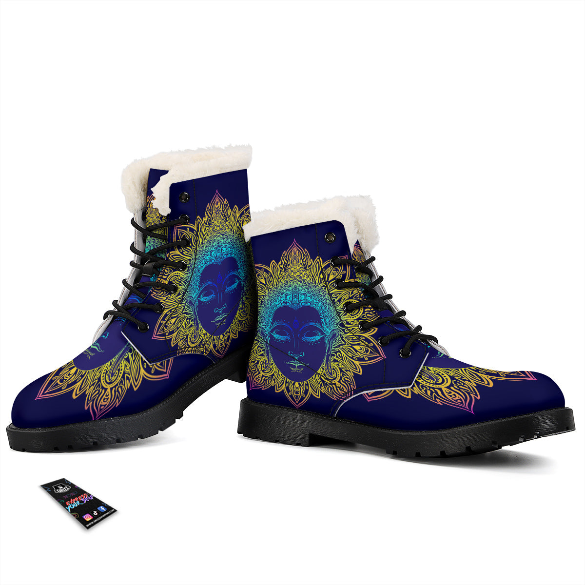 Mandala Buddha Colorful Print Winter Boots-grizzshop