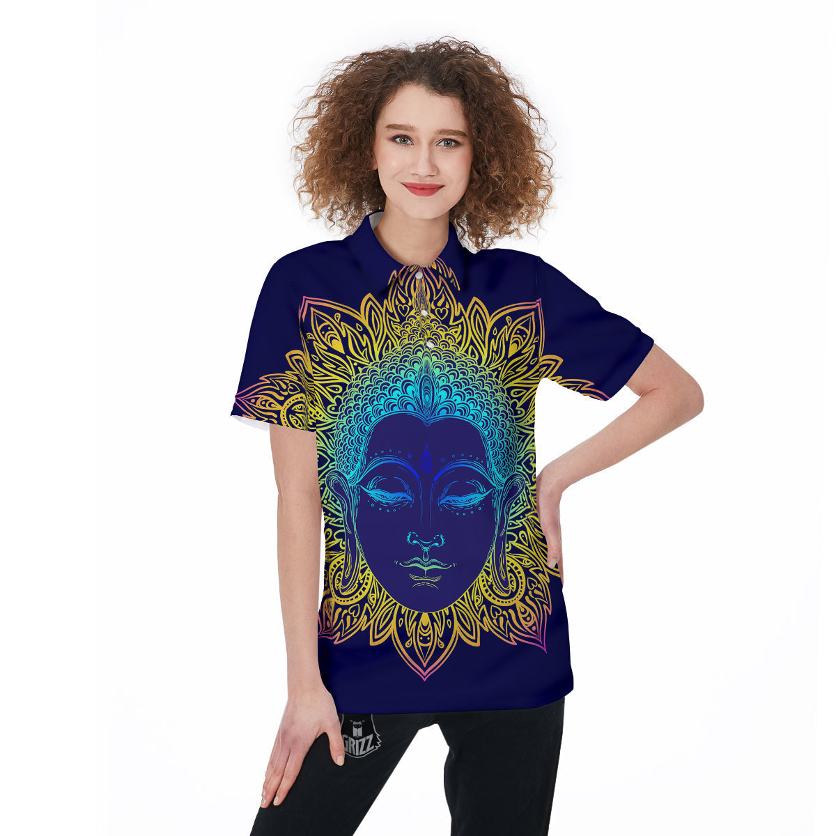 Mandala Buddha Colorful Print Women's Golf Shirts-grizzshop