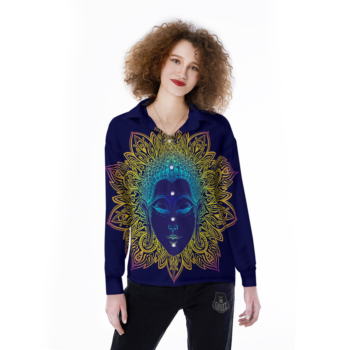 Mandala Buddha Colorful Print Women's Long Sleeve Shirts-grizzshop