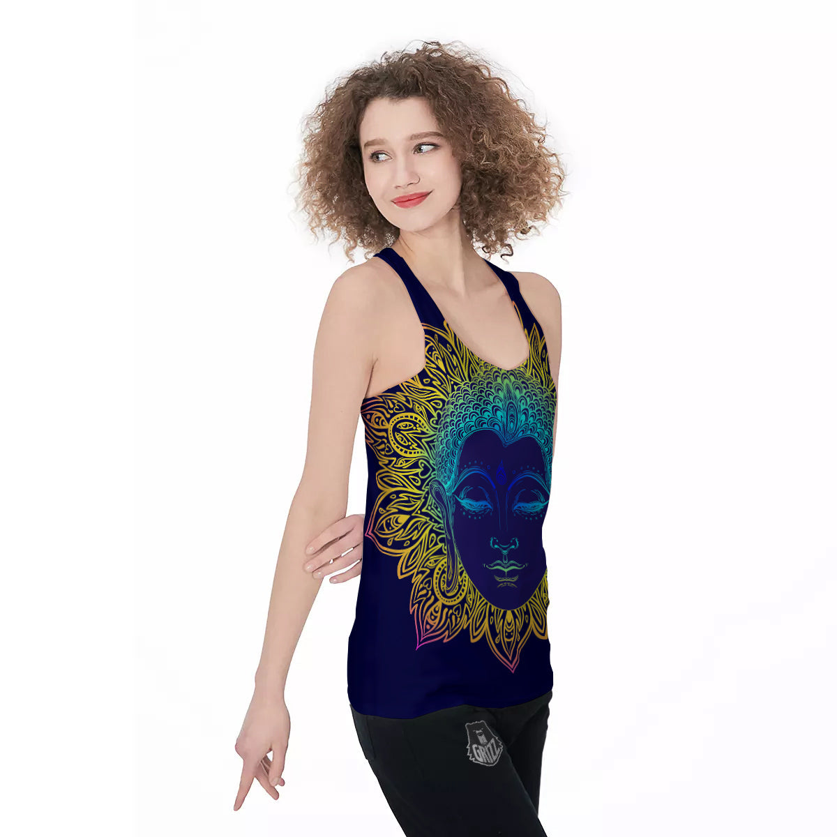 Mandala Buddha Colorful Print Women's Racerback Tank Top-grizzshop