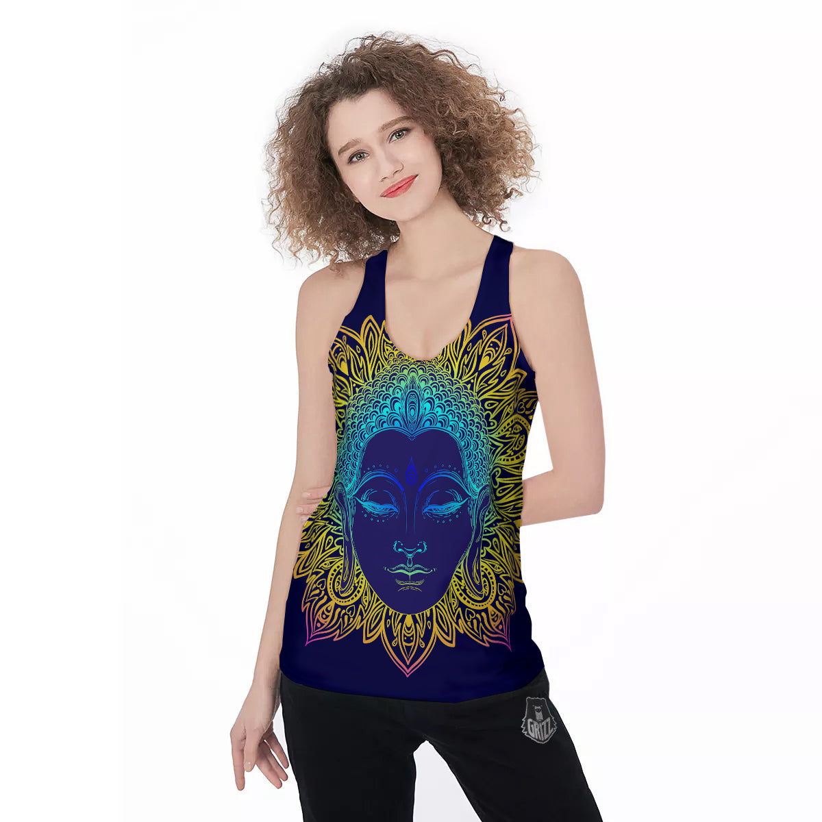 Mandala Buddha Colorful Print Women's Racerback Tank Top-grizzshop