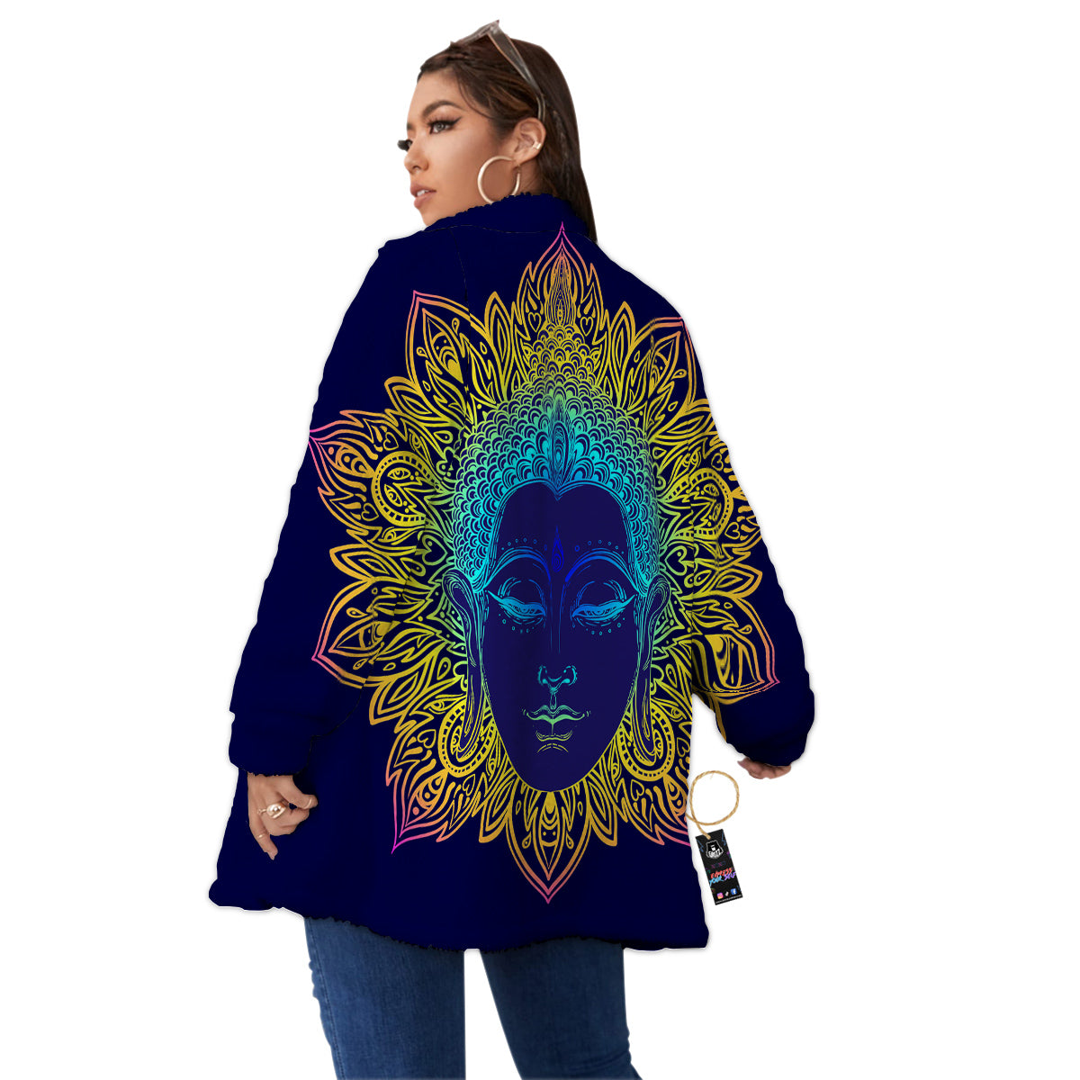 Mandala Buddha Colorful Print Women's Sherpa Jacket-grizzshop