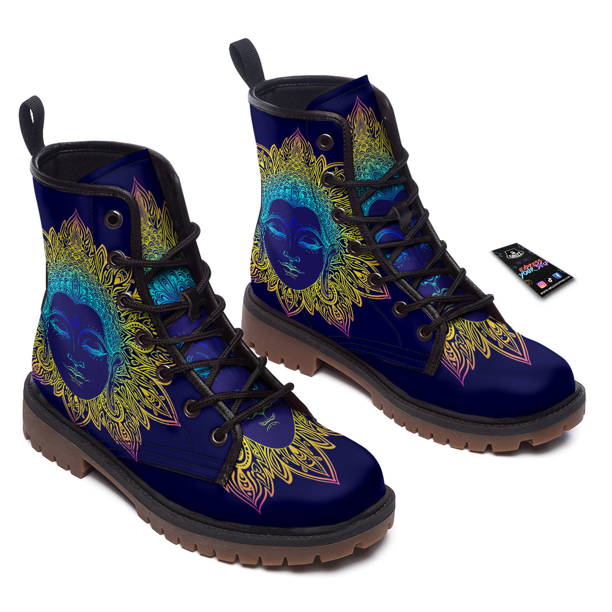 Mandala Buddha Colorful Print Work Boots-grizzshop