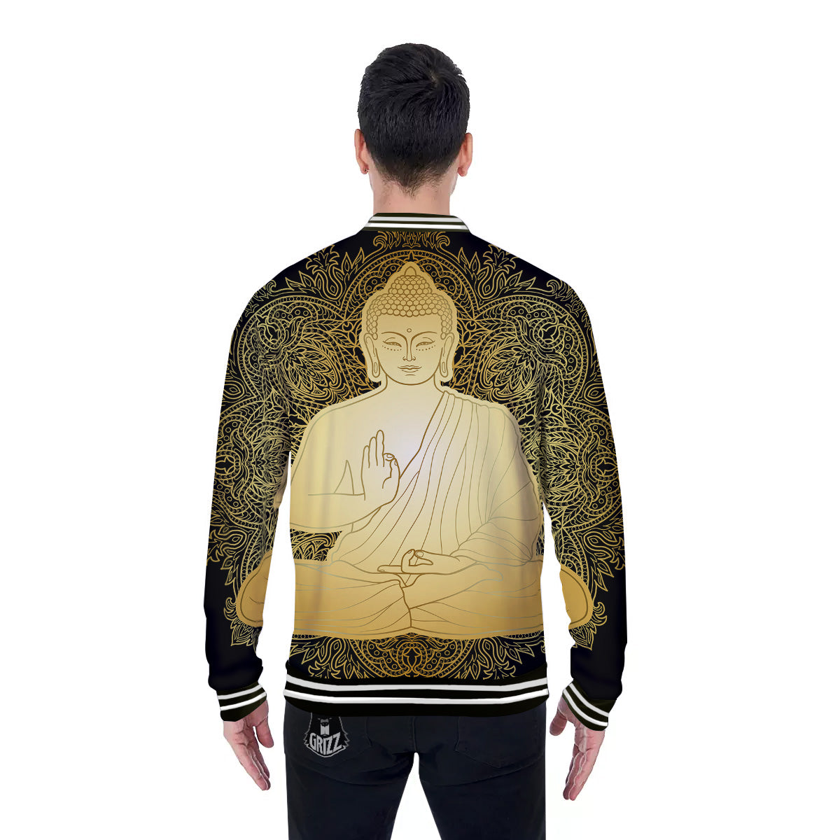 Mandala Buddha Statue Print Baseball Jacket-grizzshop