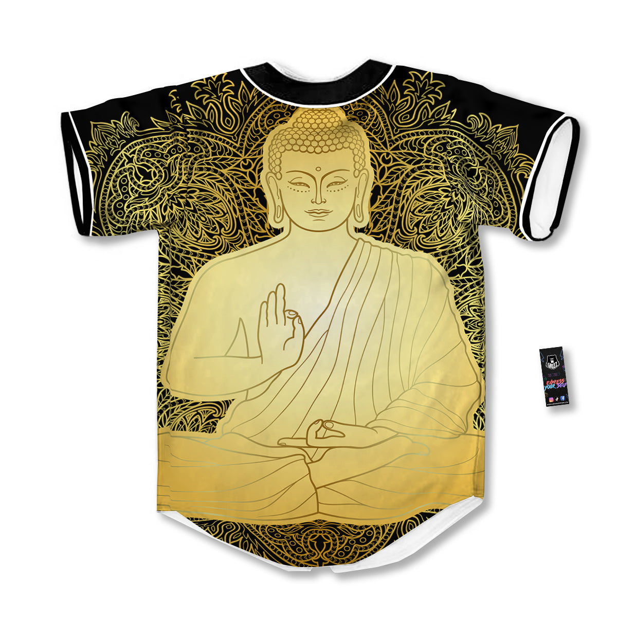 Mandala Buddha Statue Print Baseball Jersey-grizzshop