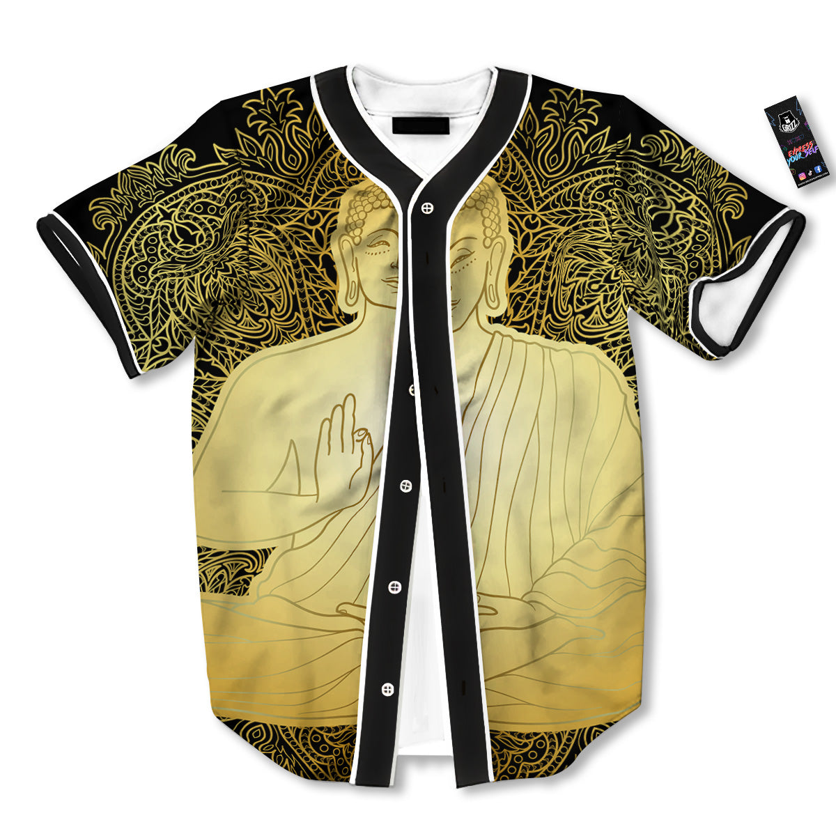 Mandala Buddha Statue Print Baseball Jersey-grizzshop