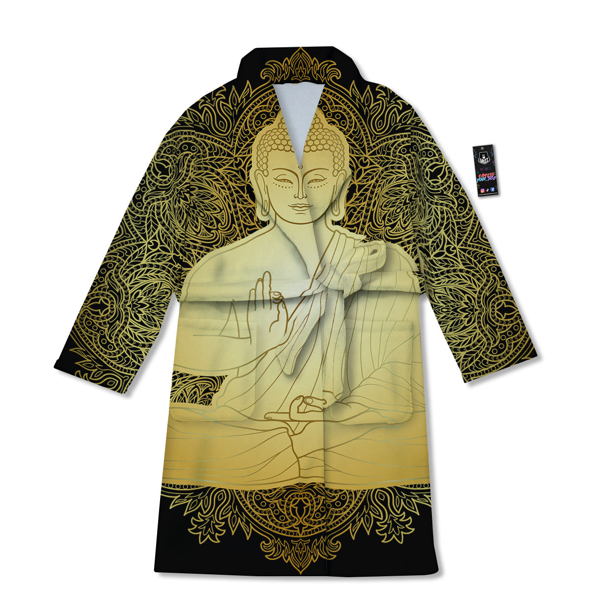 Mandala Buddha Statue Print Bathrobe-grizzshop