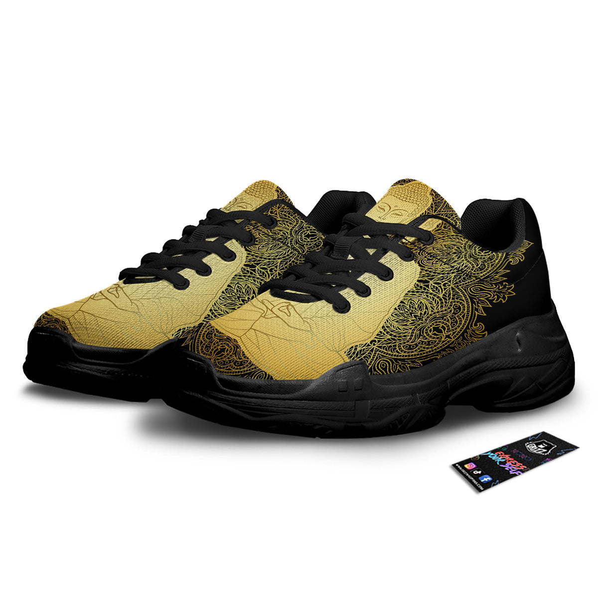 Mandala Buddha Statue Print Black Chunky Shoes-grizzshop