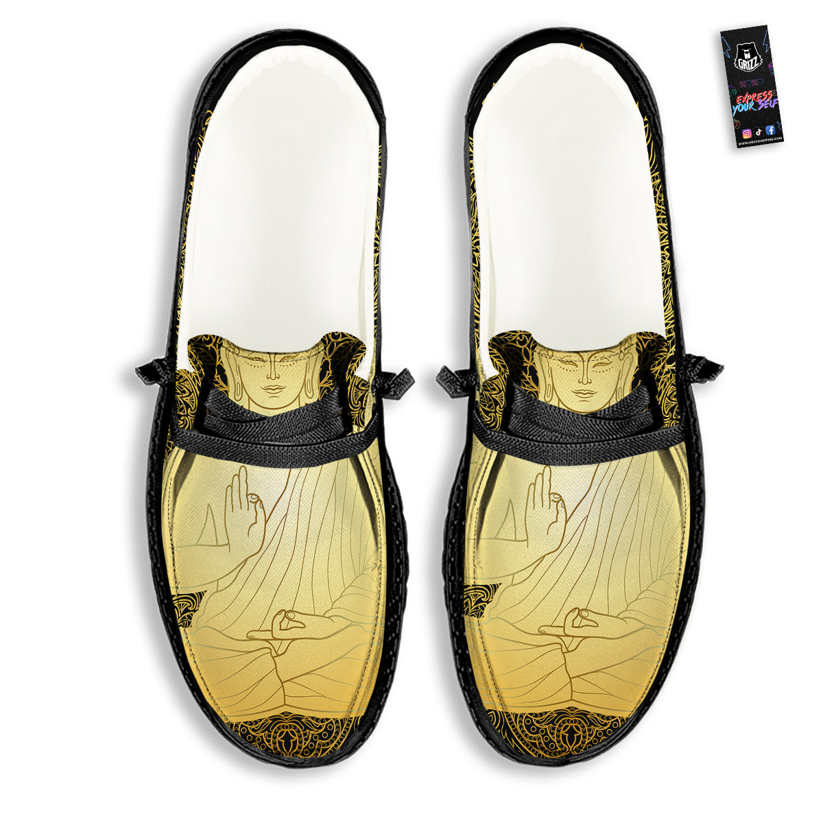 Mandala Buddha Statue Print Black Loafers-grizzshop