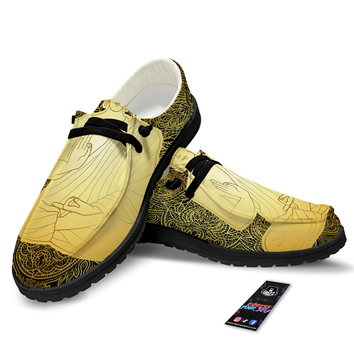 Mandala Buddha Statue Print Black Loafers-grizzshop