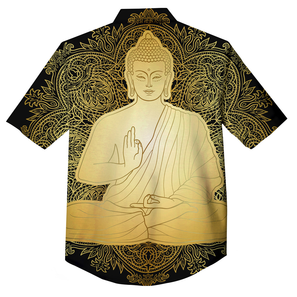 Mandala Buddha Statue Print Button Up Shirt-grizzshop