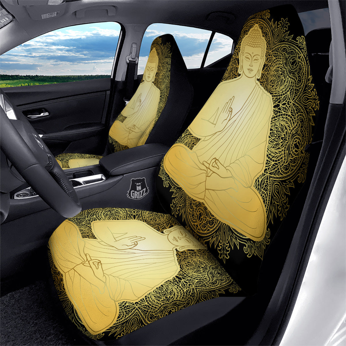 Mandala Buddha Statue Print Car Seat Covers-grizzshop
