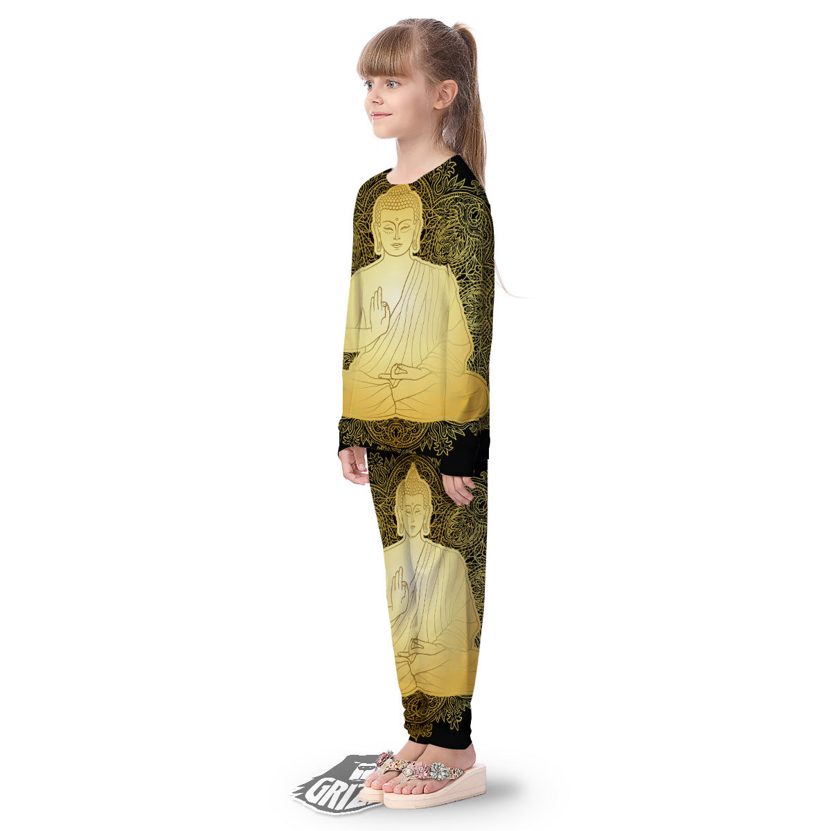 Mandala Buddha Statue Print Kid's Pajamas-grizzshop