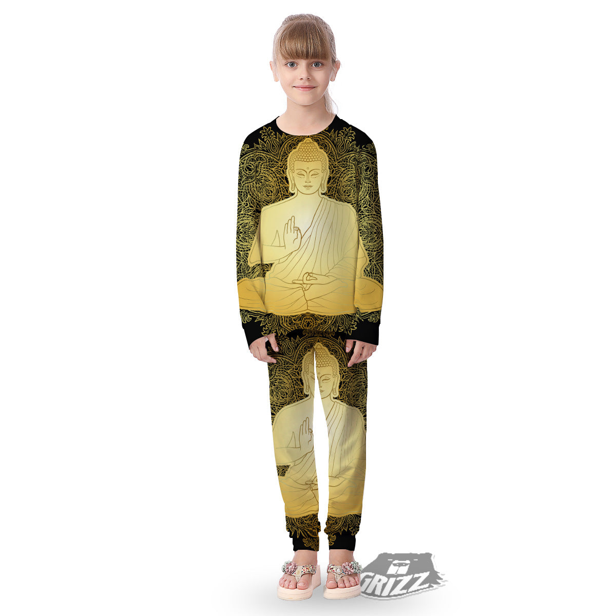 Mandala Buddha Statue Print Kid's Pajamas-grizzshop