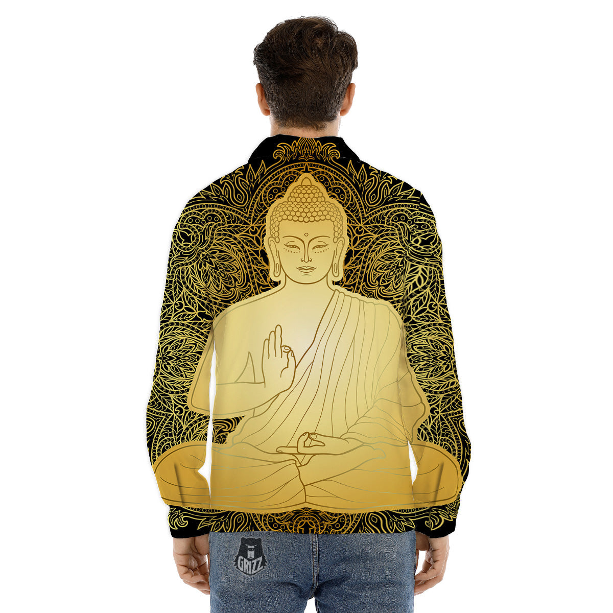 Mandala Buddha Statue Print Men's Dress Shirts-grizzshop