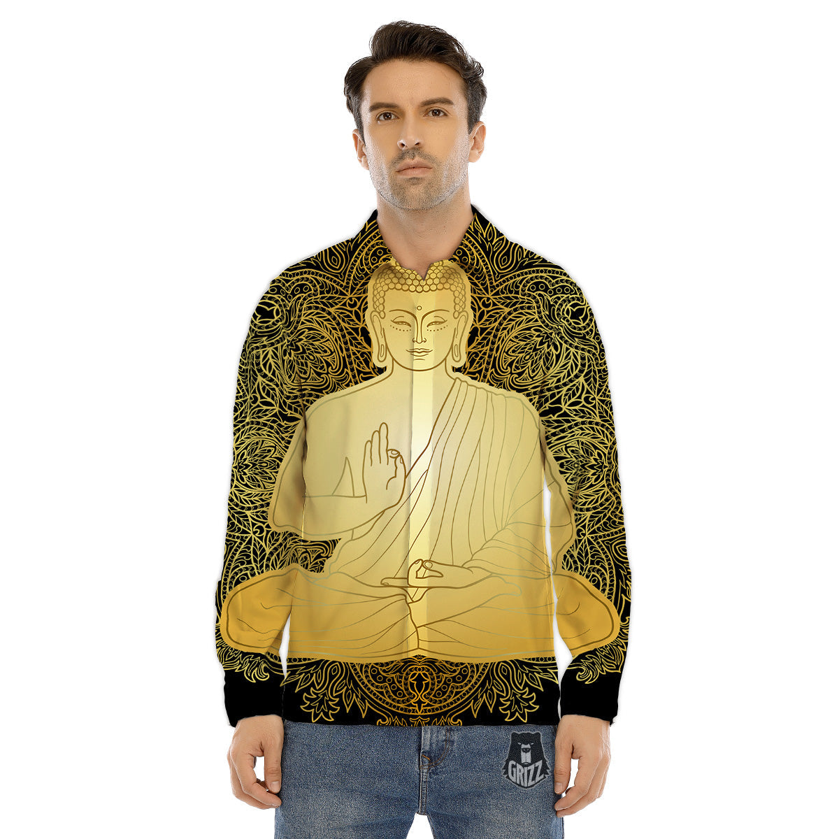 Mandala Buddha Statue Print Men's Dress Shirts-grizzshop