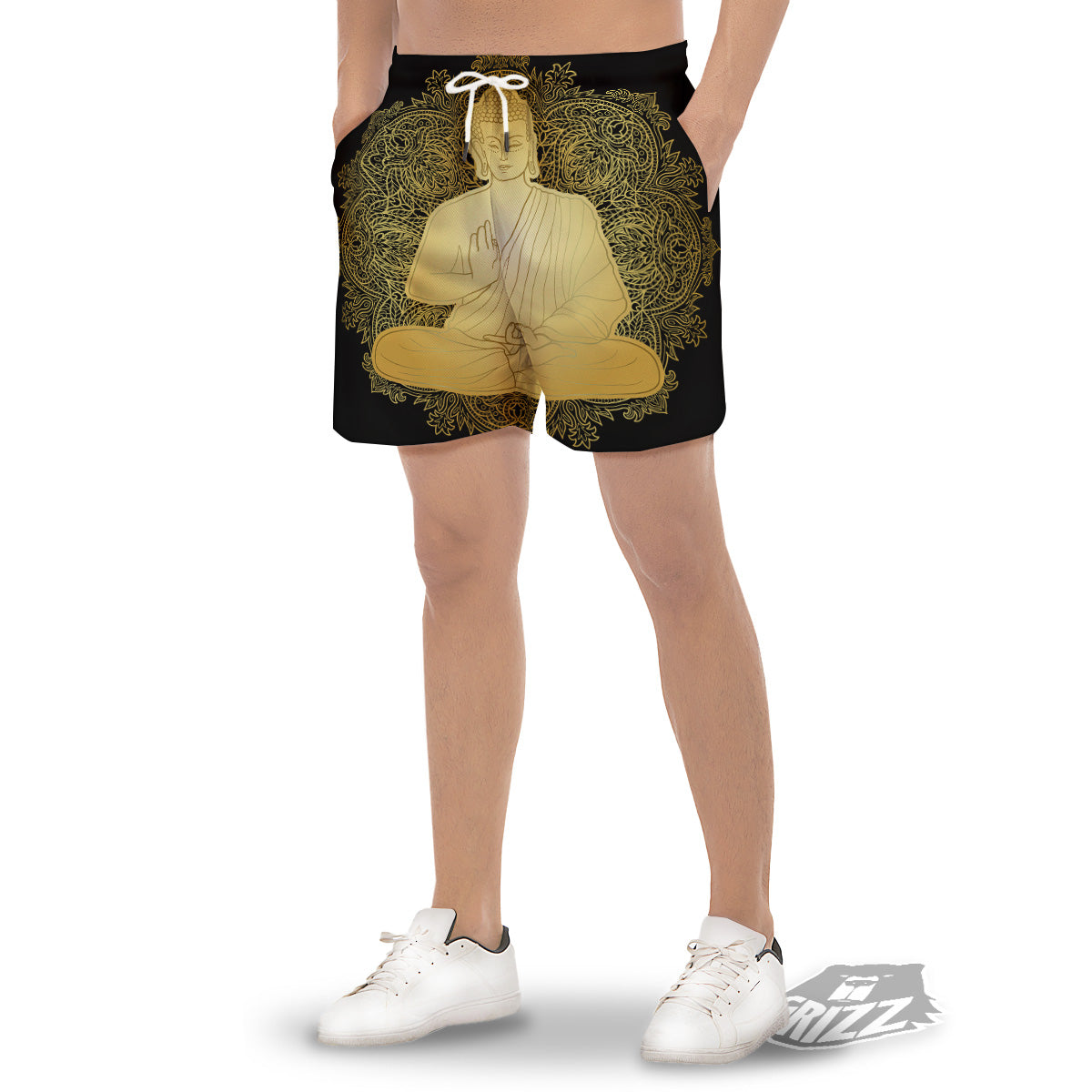 Mandala Buddha Statue Print Men's Gym Shorts-grizzshop